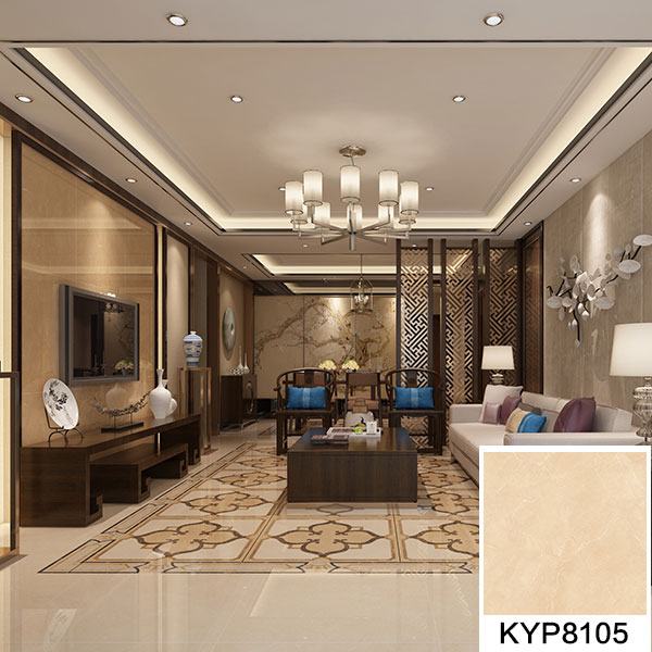 02 91视频网址入口陶大理石瓷磚：世紀米黃 KYP8105地麵鋪貼效果圖
