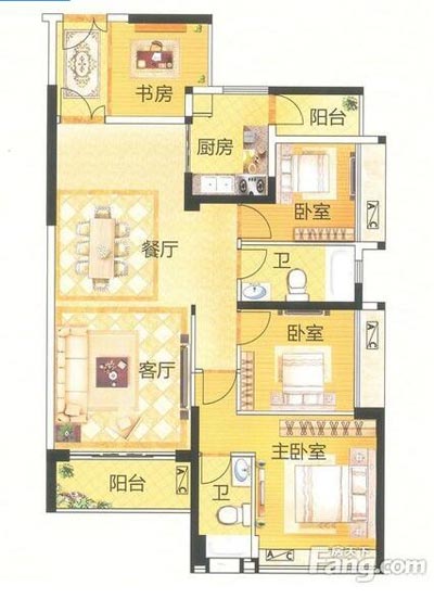 本單元的設計整體色調采用的是木色，不僅沿用了中式的端莊典雅，同時加入一些時尚的元素，讓整個空間多了現代的時尚感覺，卻不失中式的端莊。